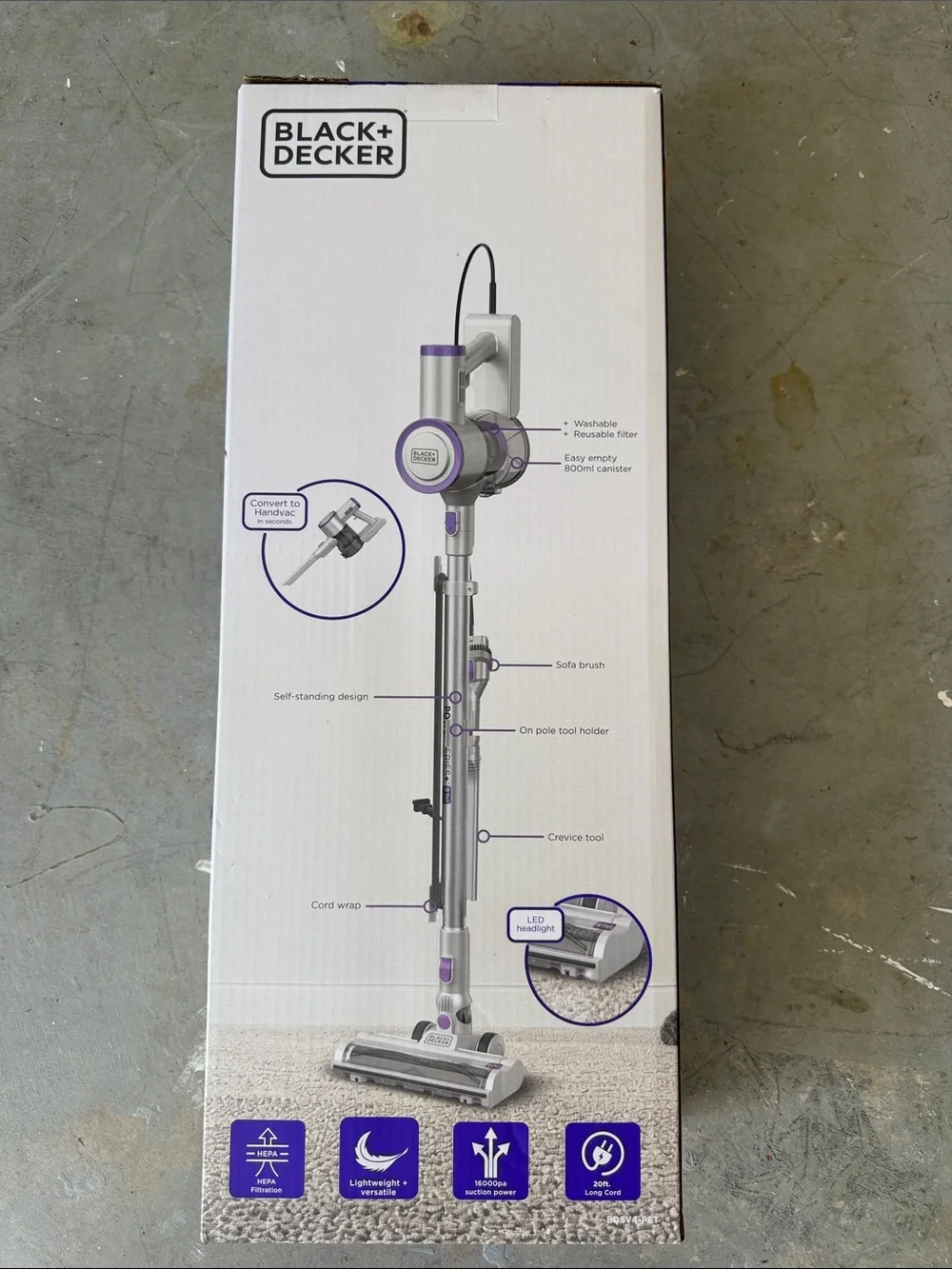 Black & Decker Silver Stick Vacuum with Purple Accents for Pet Hair